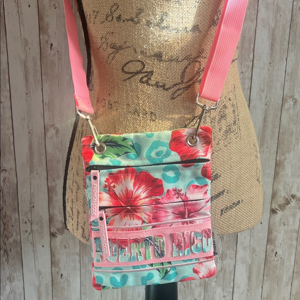 Puerto Rico Floral Pink and Green Crossbody Bag with Casual Charm